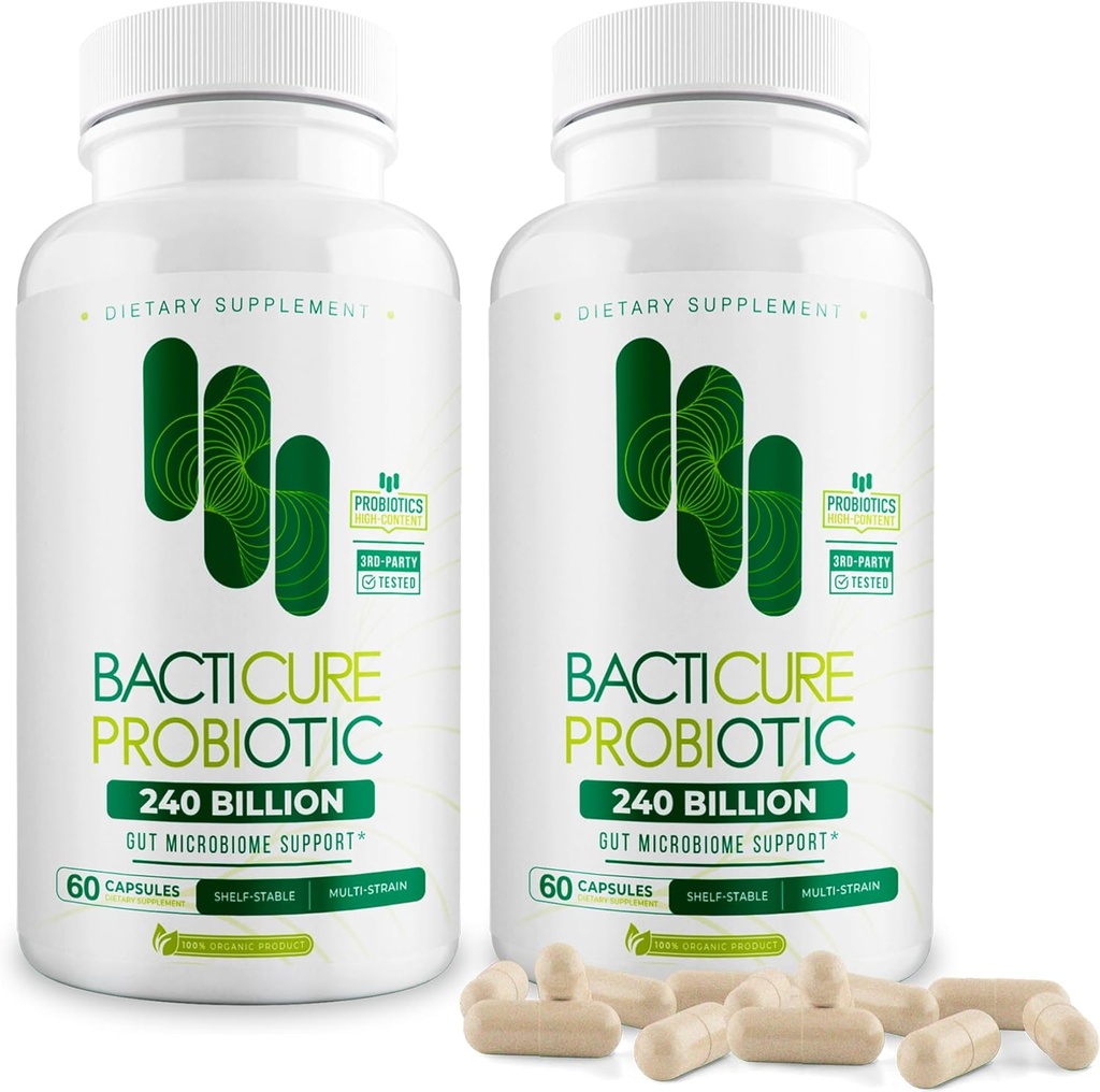 Bacticure Probiotic 120 Capsules Measures 124; Probiotika Supplement w / High CFU Formel for mænd og kvinder Measures 124; Prebiotika & fordøjelsesenzymer for fordøjelse & Gut Health, Vaginal Health, Colon Cleanse, immunforsvar
