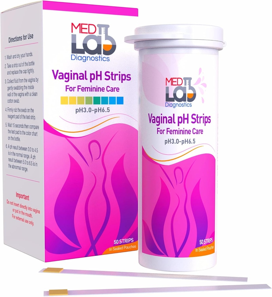 Vaginal ph Test Strips for Women (50 cnt). BV Bakterial Vaginose og Gær Infektion Test Strips. Feminin pH-test for vaginal sundhed, syre og alkalinitet. Strips i Sealed Pouches