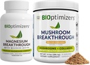 BiOptimizer Magnesium Breakthrough 4.0, (60 kapsler) & Mushroom Breakthrough Powder (Saltet Caramel, 15 Servere) - Natural Sleep and Brain Superfood & Supplement Bundle
