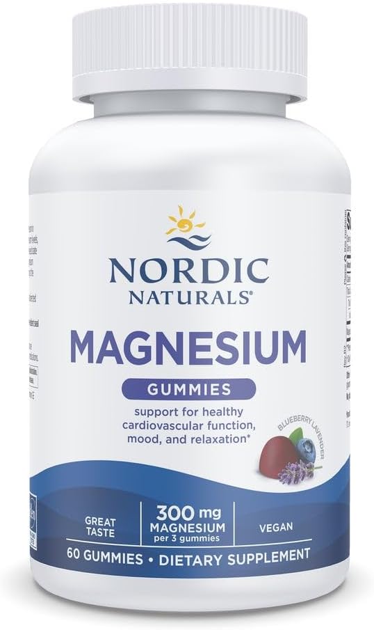 Nordiske Naturals Magnesium Gummies for voksne, Blåbær Lavendel Flavor - 60 Gummies - Vegansk Magnesium supplement til sind, mad og kardiovaskulær support - ikke-GMO - 20 Servere