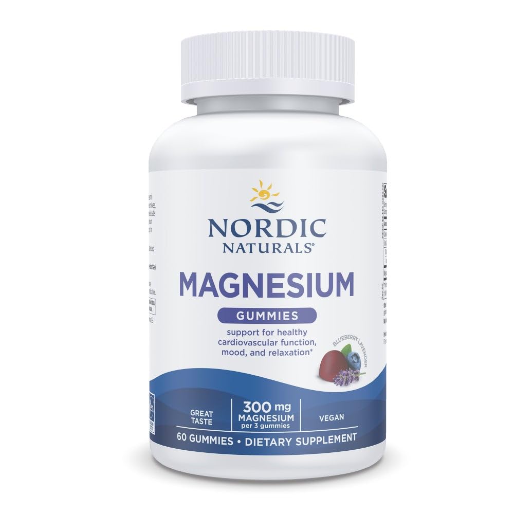 Nordiske Naturals Magnesium Gummies for voksne, Blåbær Lavendel Flavor - 60 Gummies - Vegansk Magnesium supplement til sind, mad og kardiovaskulær support - ikke-GMO - 20 Servere