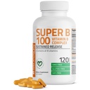 Bronson Super B100 vitamin B Complex Vedvarende frigivelse Indeholder alle B vitaminer (vitamin B1, B2, B3, B6, B9 - folsyre, B12), 120 tabletter
