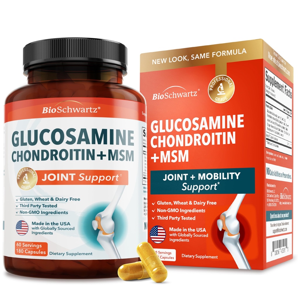 Glucosamin Chondroitin MSM Joint Support - Collagen Peptider, gurkemeje og ingefær, Hyaluronsyre, Glucosamin Chondroitin Sulfate for Joint Comfort - Gluten Free, Non GMO, 180 Kapsler