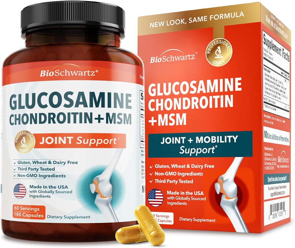 Glucosamin Chondroitin MSM Joint Support - Collagen Peptider, gurkemeje og ingefær, Hyaluronsyre, Glucosamin Chondroitin Sulfate for Joint Comfort - Gluten Free, Non GMO, 180 Kapsler
