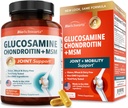 Glucosamin Chondroitin MSM Joint Support - Collagen Peptider, gurkemeje og ingefær, Hyaluronsyre, Glucosamin Chondroitin Sulfate for Joint Comfort - Gluten Free, Non GMO, 180 Kapsler