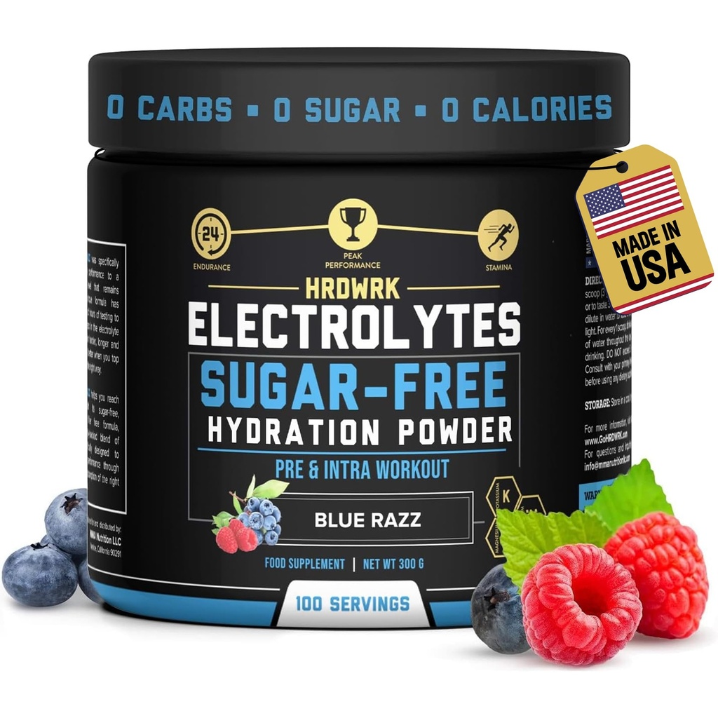 HRDWRK Electrolytes Powder with Magnesium, Kalium - Sugar Free Electrolytes Boost Endurance og reducere træthed med denne Electrolytes supplement - Maksimal hydrering - Keto Friendly