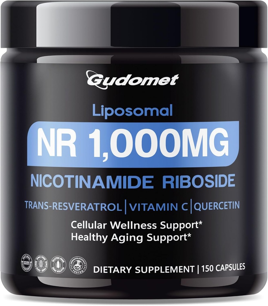 Liposomal NR (Nicotinamid Riboside) med Trans- Resveratrol, C-vitamin & Quercetin - understøtter cellular wellness & sund aldring -150 Capsules - Made in USA