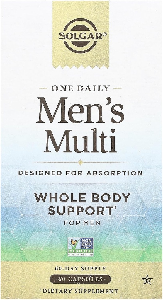 Solgar One Daglige mænds Multivitamin hele kroppen Support, Meget Absorbable Forsinket Release One Daglige Multi Vitamin Kapsler til mænd - Immunhjerte Energi Stress & Muskelsundhed, 60 Servere