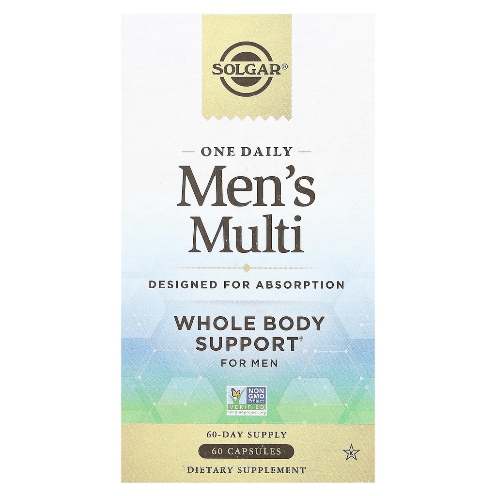 Solgar One Daglige mænds Multivitamin hele kroppen Support, Meget Absorbable Forsinket Release One Daglige Multi Vitamin Kapsler til mænd - Immunhjerte Energi Stress & Muskelsundhed, 60 Servere