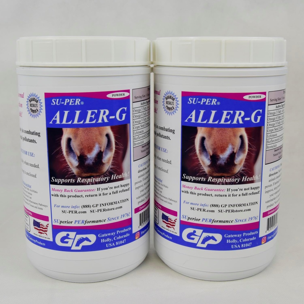 SU- PER Aller- G Respiratory Support for Heste - Hesteallergi Supplement Pulver til sundt immunsystem & Lung Support - Kombinerer allergier og miljøforurenende stoffer - 2,5 pund, (2 Pack)