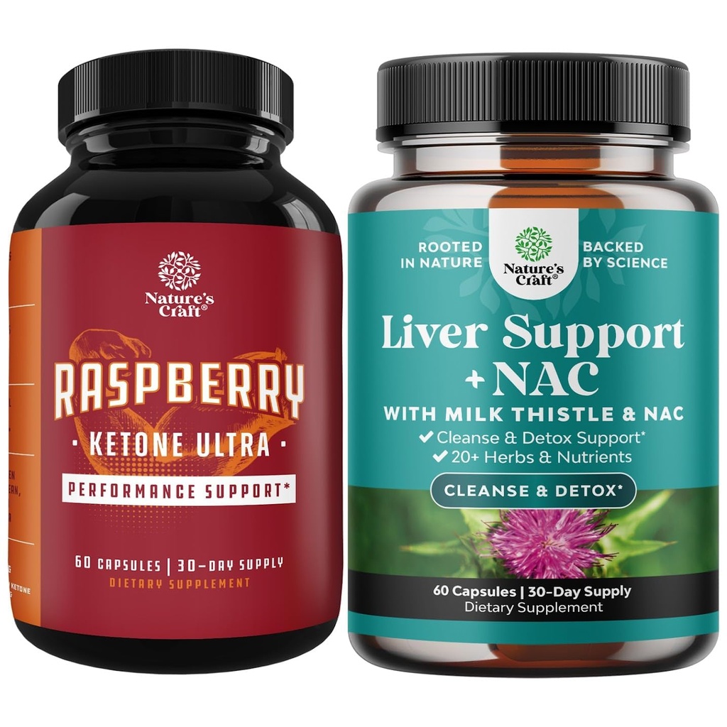 Bundle af Blend af Hindbær Ketoner, Green Tea Extract og afrikanske Mango Potent Ingredienser til at fremskynde vægttab, Undertryk Appetite & Burn Fat og Lever Support med NAC - Herbal Lever