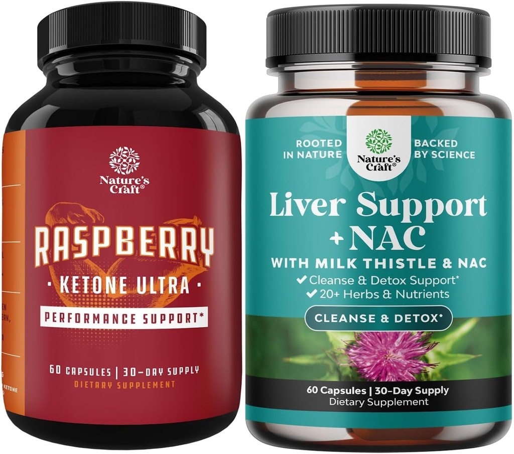 Bundle af Blend af Hindbær Ketoner, Green Tea Extract og afrikanske Mango Potent Ingredienser til at fremskynde vægttab, Undertryk Appetite & Burn Fat og Lever Support med NAC - Herbal Lever