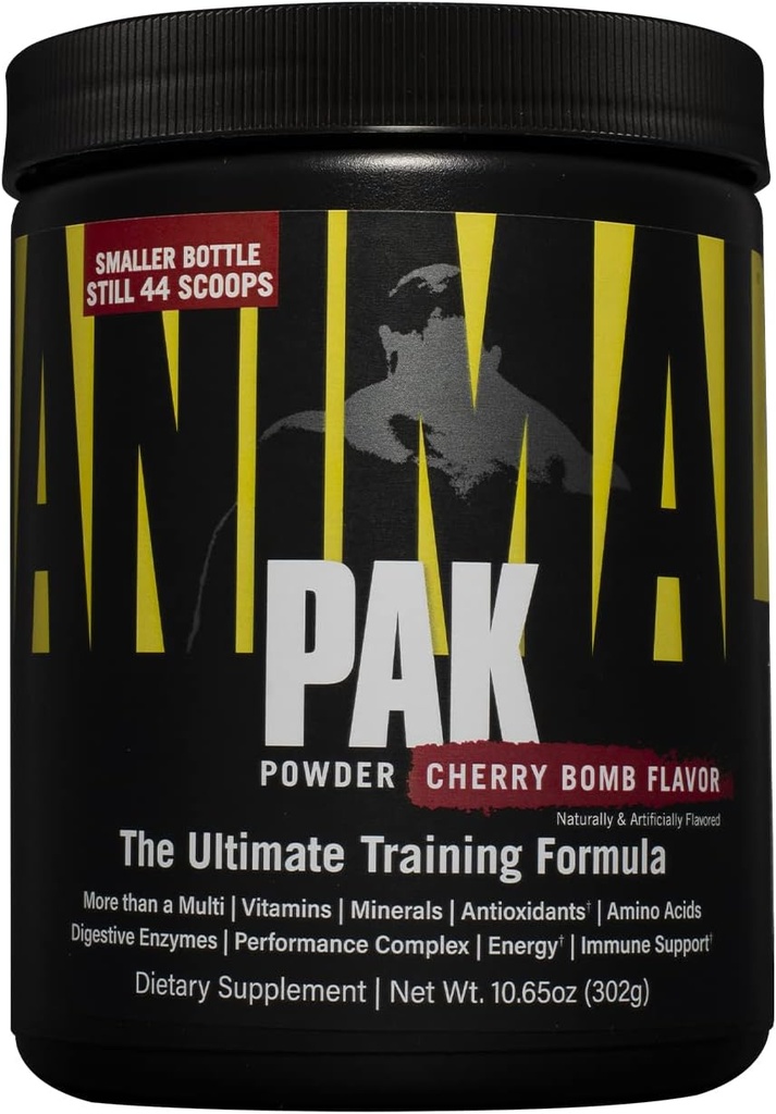 Animal Pak - Praktisk All- in- One Vitamin & Supplement Powder - Zink, Vitamin C, B, D, Aminosyrer og mere - Sport Nutrition Performance Multivitamin for kvinder & mænd - 44 Scoops, Cherry Bomb