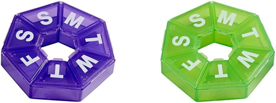 Ezy Dosis Weekly Pill Arrangører, 7-sidet, lilla (67009PAMT) og grøn (67009GAMT)