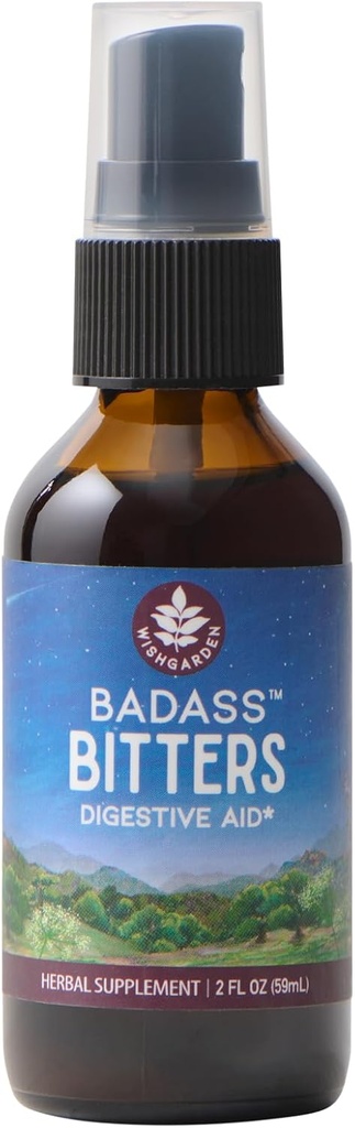WishGarden Herbs Badass Bitters - All- Natural fordøjelsesmiddel Bitters Made with Gentian Root, Orange Peel & Fenugreek Seed, Bitters for fordøjelse Stimulerer fordøjelsesmidler Funktion, Svenske Bitters, 2oz