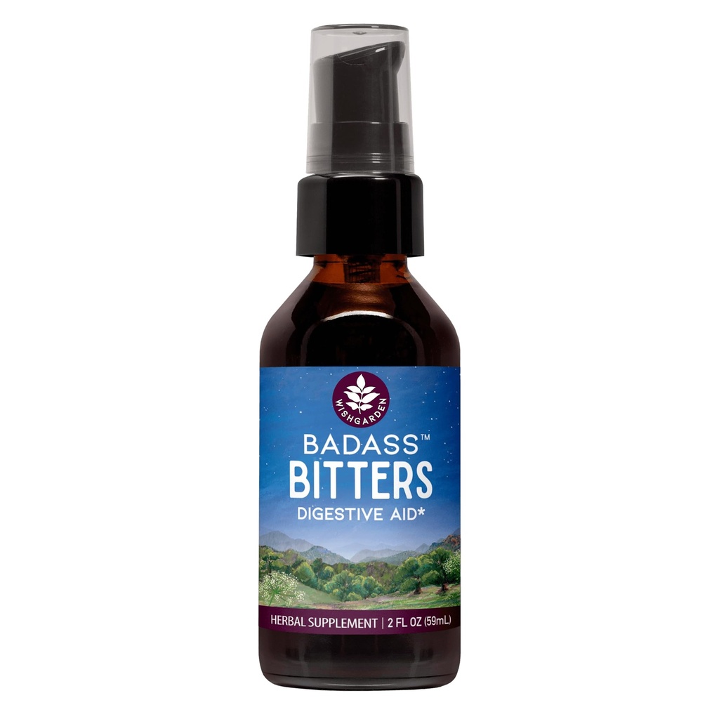 WishGarden Herbs Badass Bitters - All- Natural fordøjelsesmiddel Bitters Made with Gentian Root, Orange Peel & Fenugreek Seed, Bitters for fordøjelse Stimulerer fordøjelsesmidler Funktion, Svenske Bitters, 2oz
