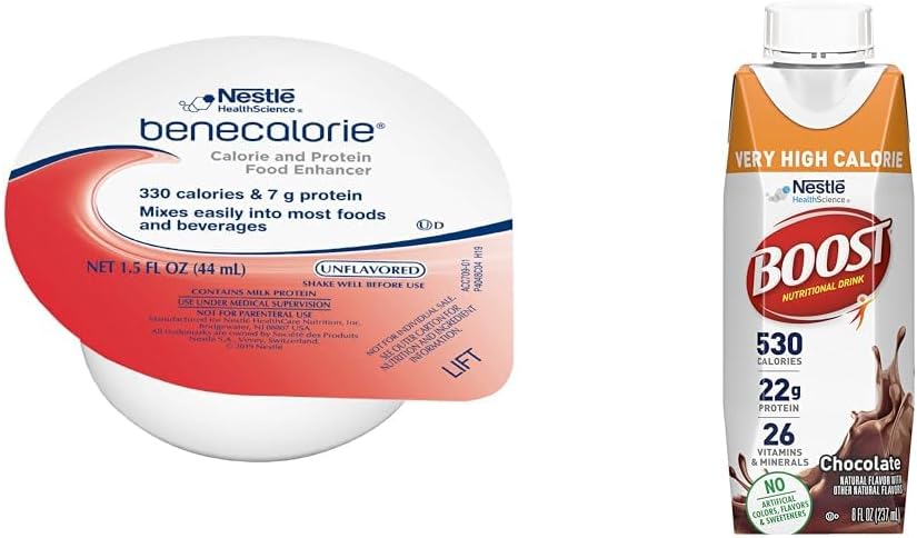 Benecalorie Calorie and Protein Enhancer - Unflavored (330 kalorier, 7g protein) - 1,5 fl oz Cups & Boost Meget høj kalorie chokolade næringsdrik - 22g protein, 530 Nutrient Rich kalorier, 8 Fl