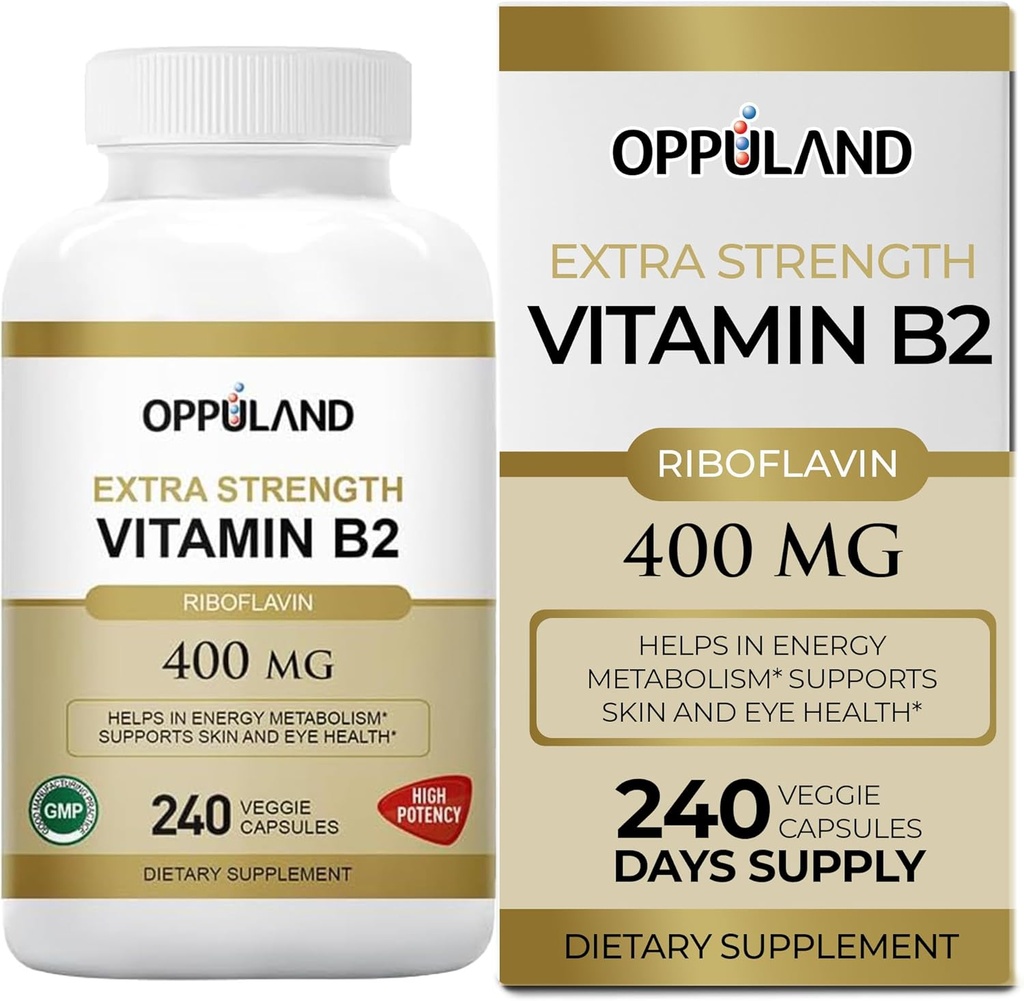 Riboflavin vitamin B2 supplement - B-2 Vitamin - øger energi Metabolisme og cellulær funktion - Daglige kosttilskud til mænd og kvinder - 400 mg kapsler - 240 Tæl