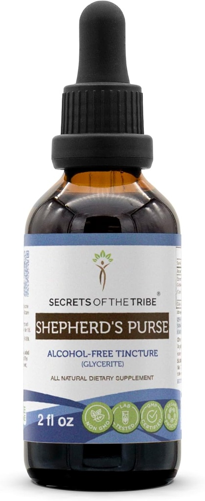 Secrets of the Tribe Shepherd 's Purse Alcohol- Free Liquid Extract, Shepherd' s Purse (Capsella Bursa-Pastoris) Tørret Herb (2 FL OZ)