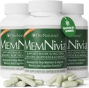 MemNivia Brain Kosttilskud til Memory & Focus; Dual- Sage Stem Cell Formel med Cognivia ®, Bacopa, Holy Basil & Ginger 124; Klinisk Proven Mental Clarity Support 124; 180 Kapsler (3 flasker)