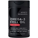 Sports Research Krill Oil Supplement med EPA & DHA Omega 3, Phospholipider & Astaxanthin fra Antarktis Krill - Højeste koncentration af krill olie til mænd og kvinder - 500mg, 120 Softgel kapsler