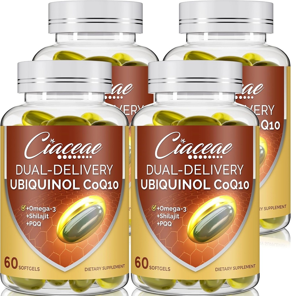 Ubiquinol CoQ10 600 MG Softgel med Omega-3 & Shilajit & PQQ, Advanced Dual- Delivery Coenzyme- Q10, Active CoQ10 Ubiquinol Supplement for Fertilitet, Antioxidant, Heart, Brain & Energy, 240 Servere