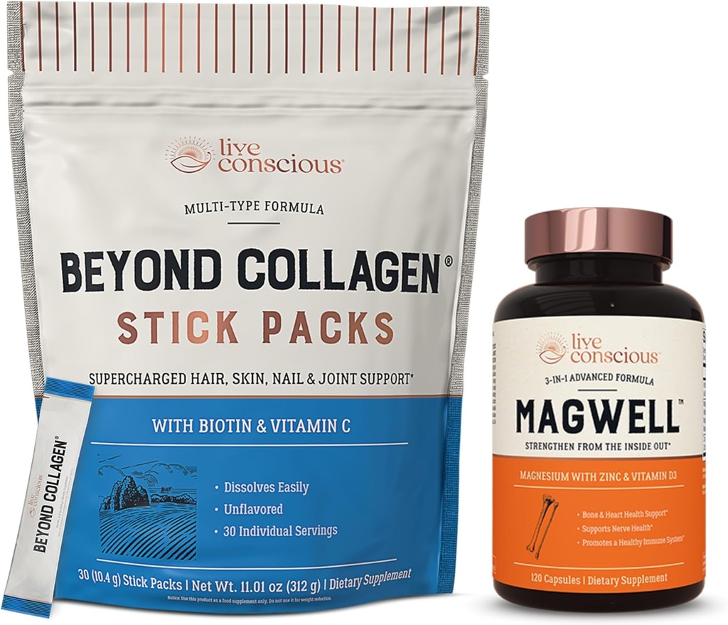 Live Bevidsthed Beyond Collagen Typer I, II, III, V & X Stick Packs + MagWell Magnesium Zink & Vitamin D3