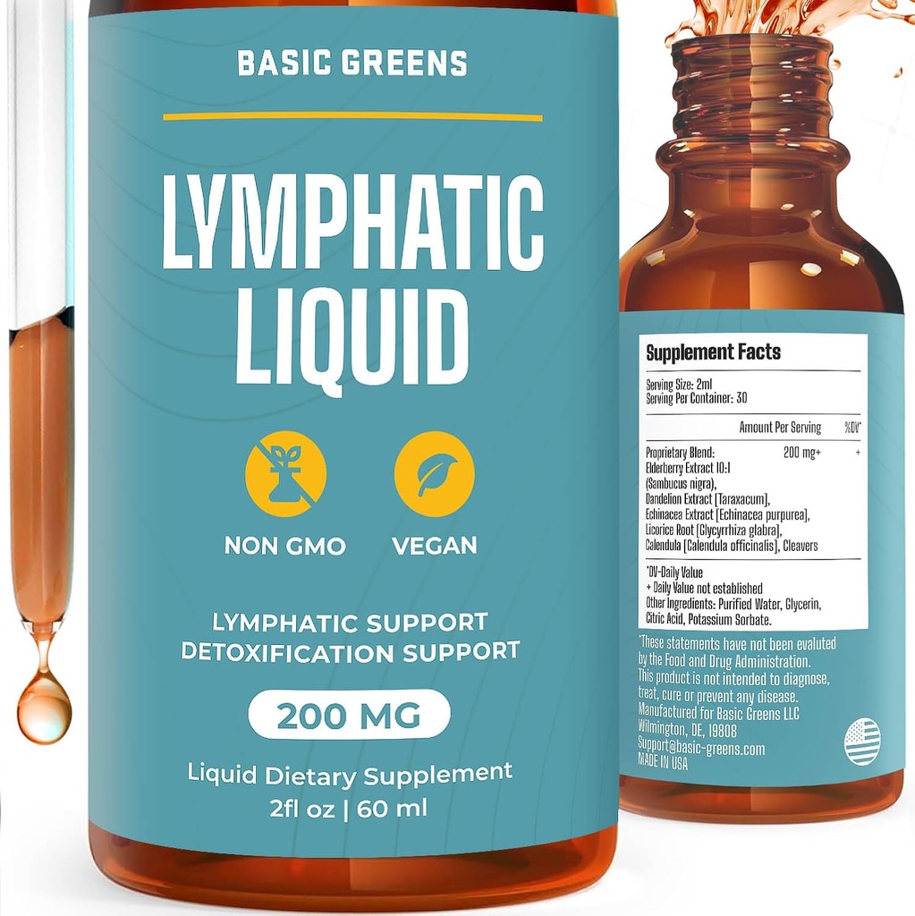 Lymphatic Support Liquid – Natural Immune Booster for Lymphatic Drainage, Fluid Balance, and Daily Cleanse, Easy - Absorb Liquid Formula for Wellness Support, 2 Fl Oz