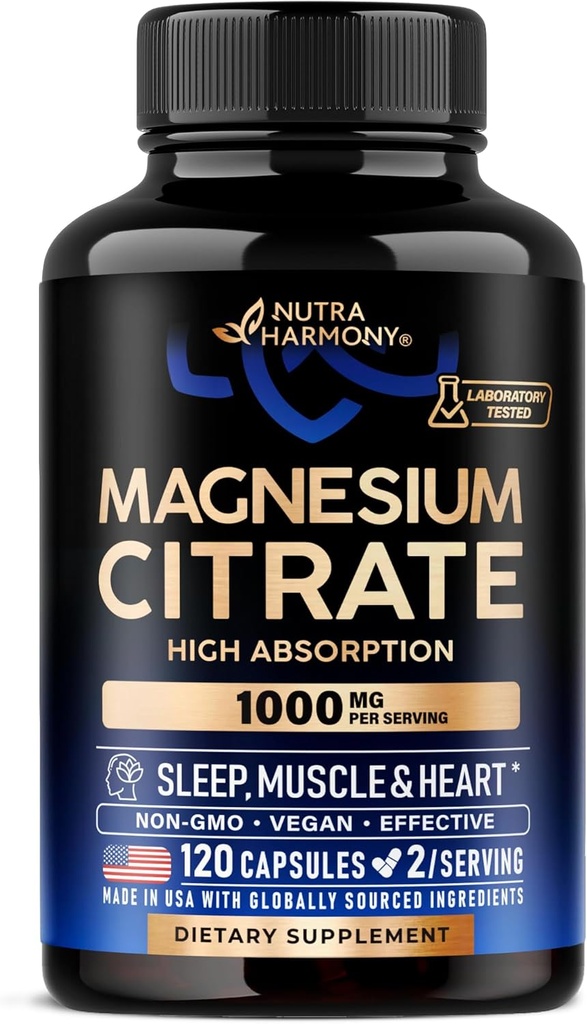 Magnesium Citrate kapsler 1000mg • 124; Høj Absorption supplement - søvn, muskel & hjerte support - Vegan • 124; Non- GMO - Lavet i USA - Som pulver • 124; piller • 124; Tablets - 120 Kapsler, 2 Måned Supply