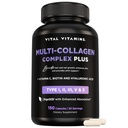 Vital Vitaminer Multi Collagen Complex Plus - med biotin, Hyaluronsyre, C-vitamin - type I, II, III, V, X - for kvinder & mænd - hår, hud, negle skønhed kompleks - 150 kapsler