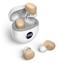 Høreapparater, genopladelige høreapparater til seniorer med støjdæmpning, små i øre uden knivstifter opdaterer maksimal hastighed 40dB med oval opladning sag LED Power Display, Beige