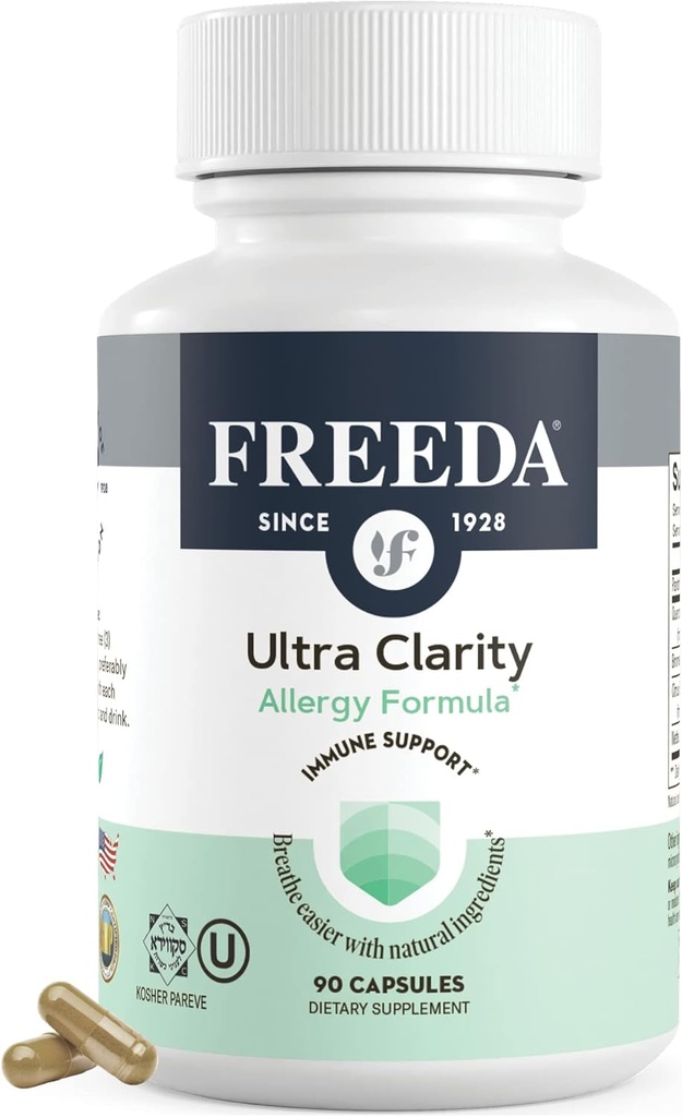 FREEDA Natural Allergy Formel med Quercetin, Bromelain & Nettle Leaf - Kosher Certificeret og Vegan - Understøtter sund Sinus & Respiratory Function - Non- Drowsy immunforsvar Support til sæsonbetinget Wellness
