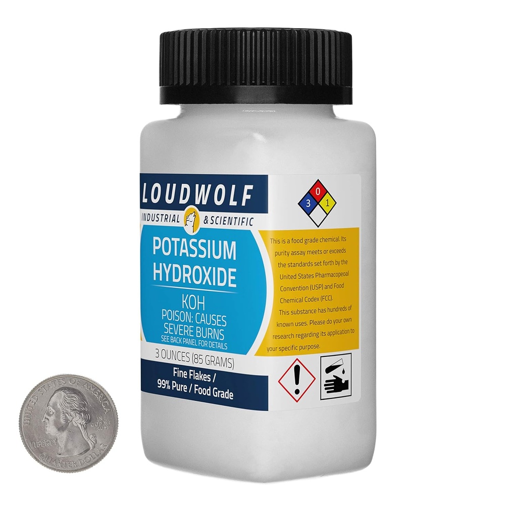 Kaliumhydroxid / 3 Ounce Flaske / 99% Pure Food Grade / Fine Flakes