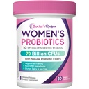 Lægens opskrifter Probiotika til kvinder, Økologisk Prebiotika og Probiotika til fordøjelsessygdomme, Vaginal Sundhed, 70 Billion CFU, 10 Strops, Hylde Stable, 30 Kapsler