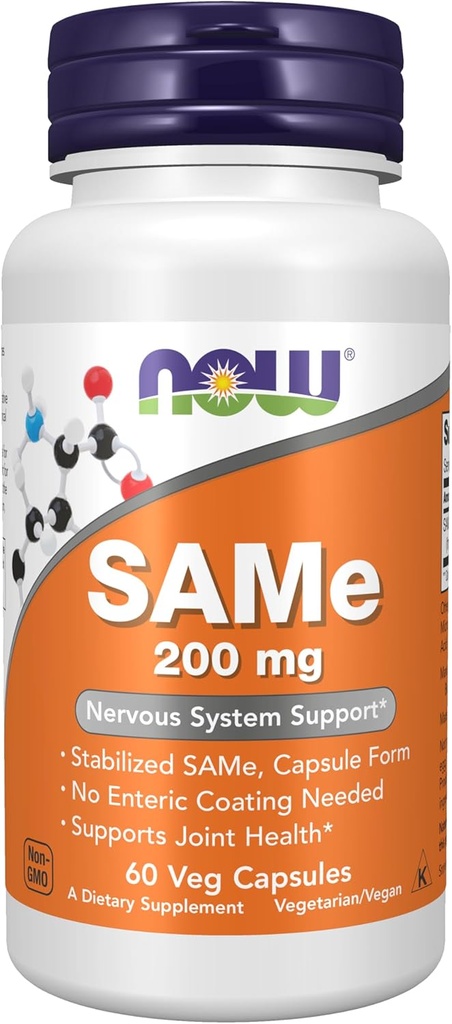 Now Foods Supplements, SAME (S- Adenosyl- L- methionin) 200 mg, Nervesystemet Support *, 60 Veg kapsler