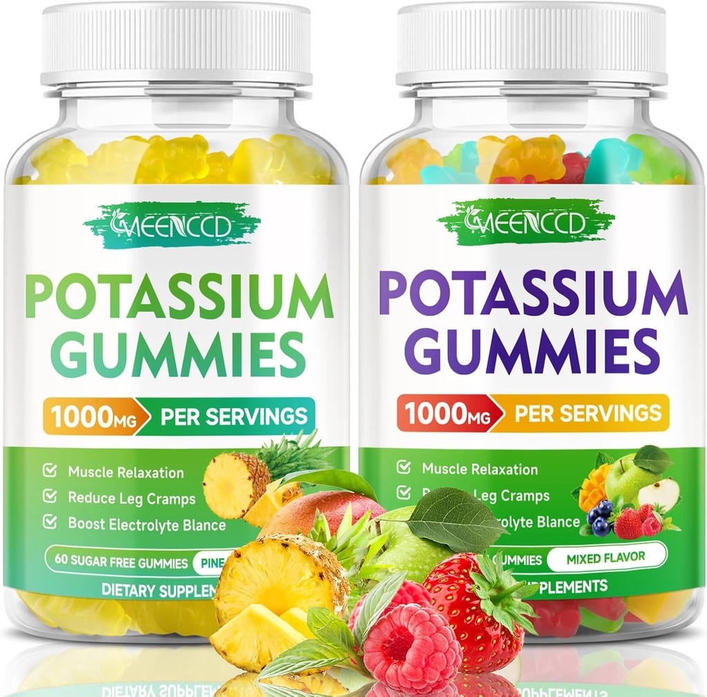 Kalium Citrate Gummies 1000mg, High Potency Kalium Supplement Gummies for voksne kvinder & mænd, Kalium Gummies Support Leg Cramp & Muscle Health, Pineapple & blandet frugtsmag