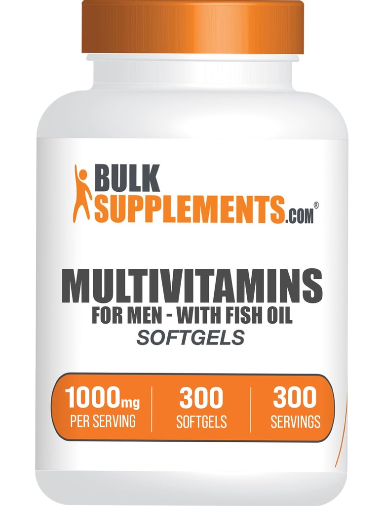 BulkSupplements.com Multivitamin til mænd Softgels - Daily Multivitamin Supplement, Multimineral til mænd med Fish Oil - Gluten Free, 1 Softgel per servering (1000 mg), 300 Count (pakke med 1)