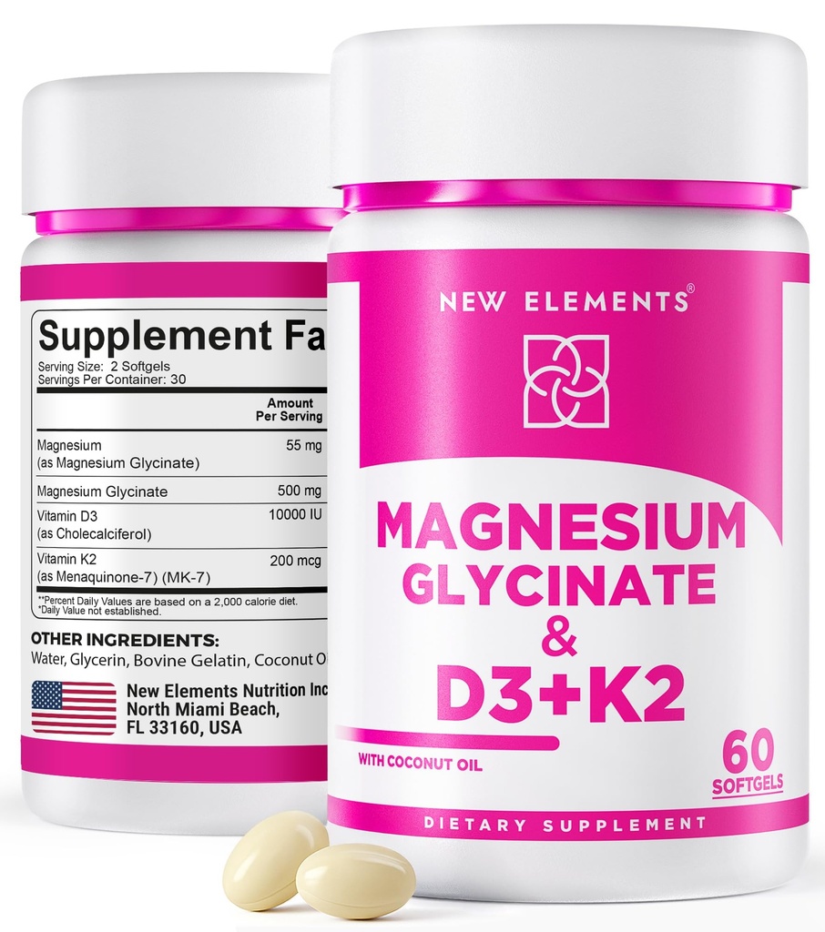Magnesium Glycinate 500 mg med højpotens D3 10. 000 IE & vitamin K2 200mcg