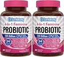 Probiotika til kvinder, 120 Millioner CFU 34 Strops, Prebiotika, fordøjelsesenzymer, tranebær, 4-in-1 Feminin Probiotika, fordøjelsesfremmende, vaginal, immunforsvar, 60ct (pakke med 2)