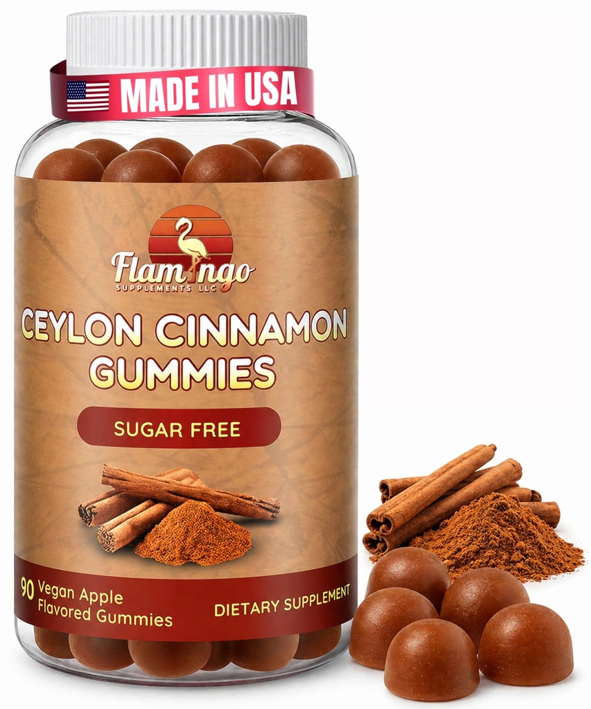 Sukkerfri Ceylon Kanel Gummies Sukker forordning, Neurobeskyttende - Supplement med krom og kanel Bark - Alternativ til kanel kapsler - 90 Tyg