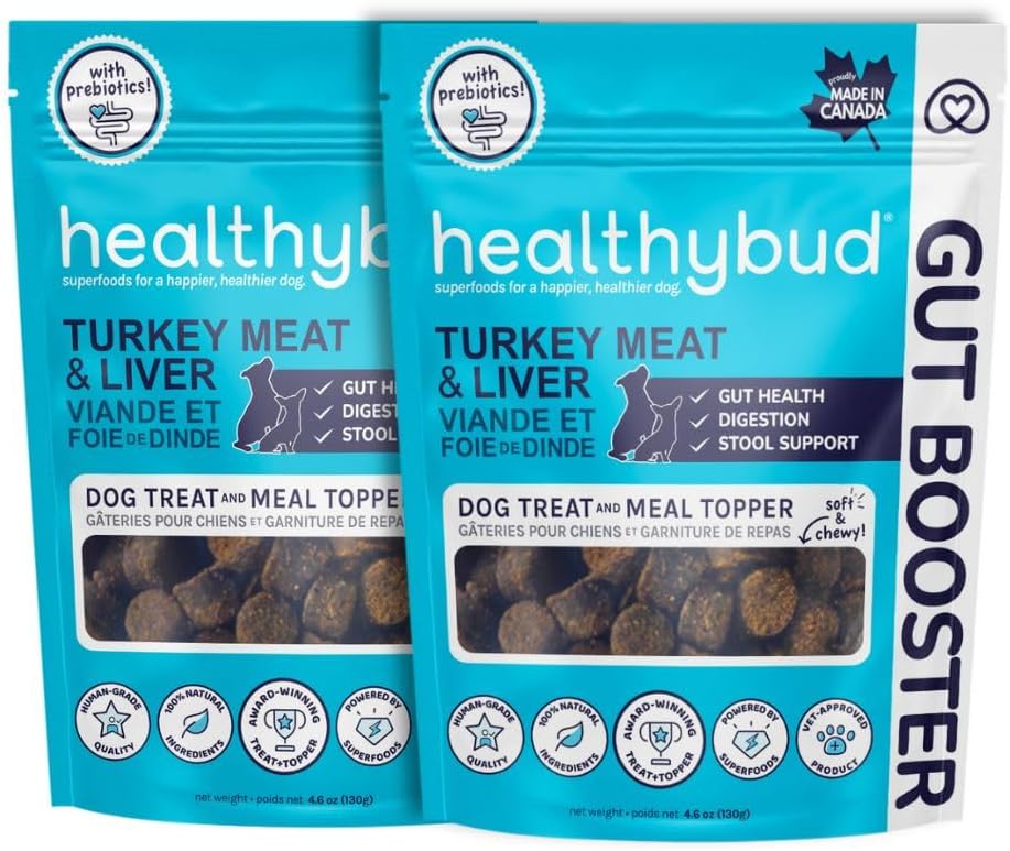 healthybud Tyrkiet Hund Probiotiske Chews - Gut Health Support - Prebiotic, Fiber & Vitamin, Puppy Lever Bites for Følsomme Mave, Hund Afføring Hardener (4.6oz per Pack 2-Pack)