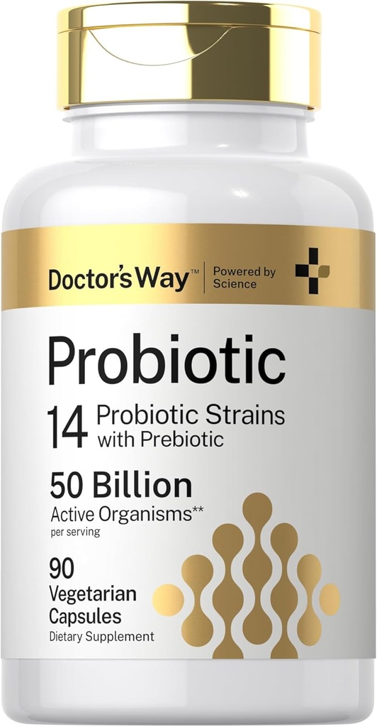 Doctor 's Way Probiotic Supplements 124; 50 Millioner Aktive Organismer; 124; 90 Capsules Measures 124; 14 Stammer med Prebiotic Measures 124; for Mænd og Kvinder Measures 124; Vegetar, Non- GMO, Gluten Free