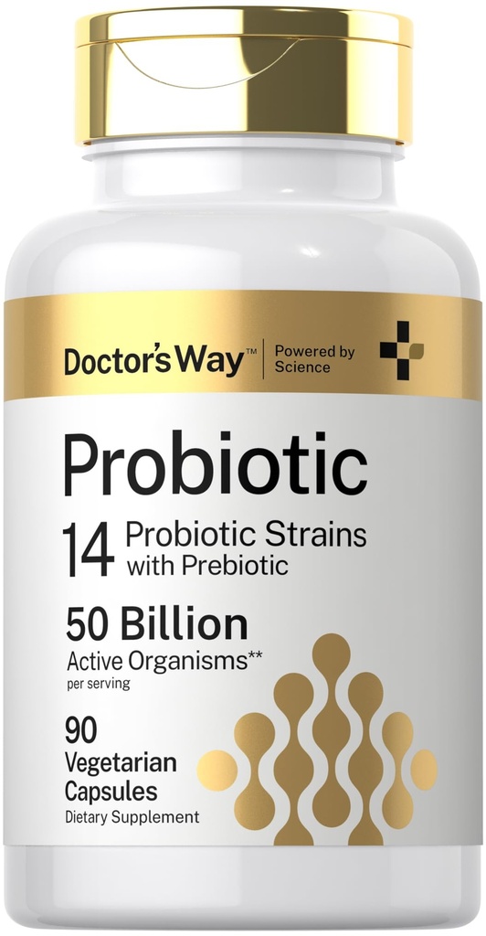 Doctor 's Way Probiotic Supplements 124; 50 Millioner Aktive Organismer; 124; 90 Capsules Measures 124; 14 Stammer med Prebiotic Measures 124; for Mænd og Kvinder Measures 124; Vegetar, Non- GMO, Gluten Free