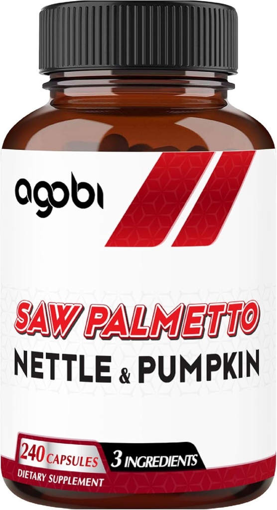 agobi Saw Palmetto Supplement with Nettle Leaf & Pumpkin - Support for Restful Mood, Hair Health, Immune System & Energy Production - 240 Veggie Capsules for 4-Month Suppply