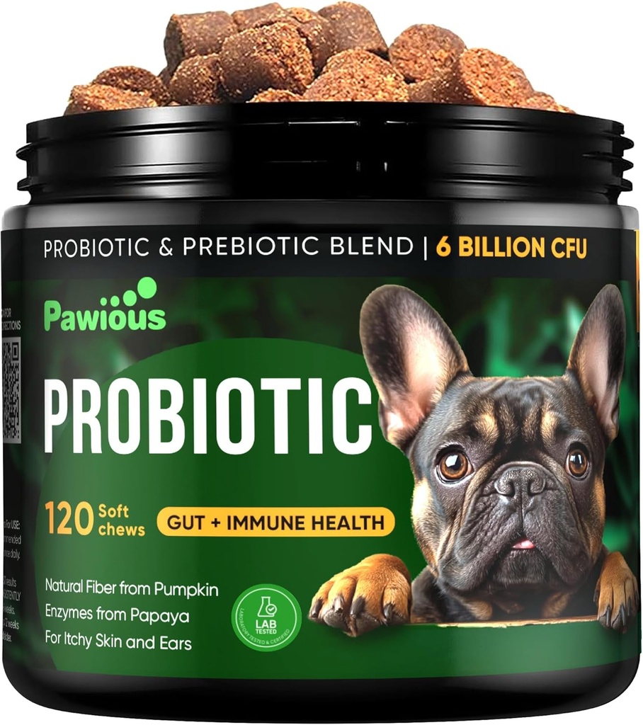Probiotika til hunde - fordøjelige enzymer Gut Flora, fordøjelsessygdomme, immunsystem - Diarré Support, Itchy Skin, Allergier - Græskar, Flaxseed Meal, Papaya Powder - Probiotiske Chews til hunde