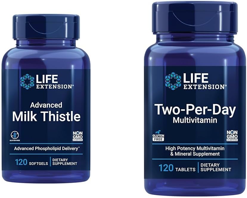 Life Extension Advanced Milk Thistle 120 Softgels and Two- Per- Day High Potency Multi- Vitamin & Mineral 120 tabletter Bundle