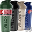 VELOMIX -4 pakning - 28 oz shaker cups for Protein Shakes - 4x Wire Whisk - 124; læk proof Protein Shaker flasker for Protein Mixes - 124; Protein Shaker Flaske pack 124; mixer til Protein Shakes (Forest Edge)