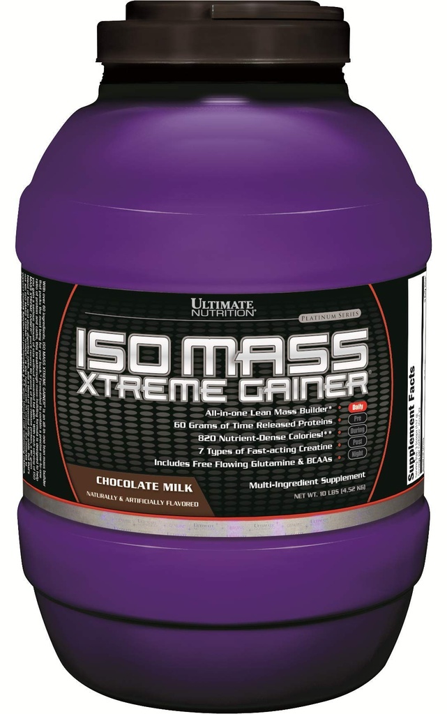 Ultimate Nutrition ISO Mass Xtreme Gainer, Vægt Gainer Protein Pulver med Creatin, 60 Bedste Protein, Whey isolere Protein Pulver til Lean MuskelGain, 10 LBS med 30 Servere, Chokolade