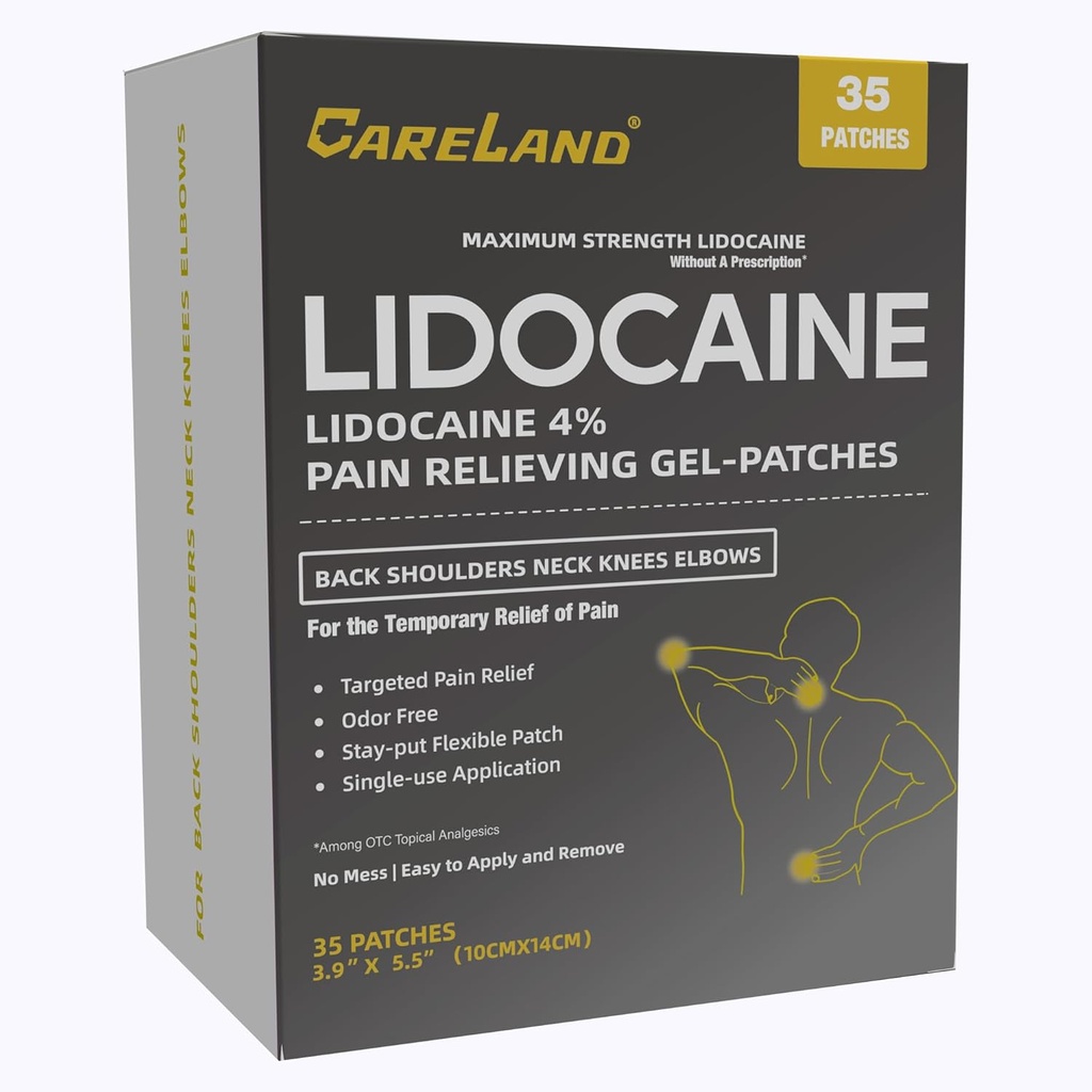 Caeck 4% Lidocain Gel Patch, 35 Grev maksimal styrke smertepatches for muskel Relief i Neck Knee Back and Shoulders Undufted Numbing Patch for Lindrende Nerver, Joints