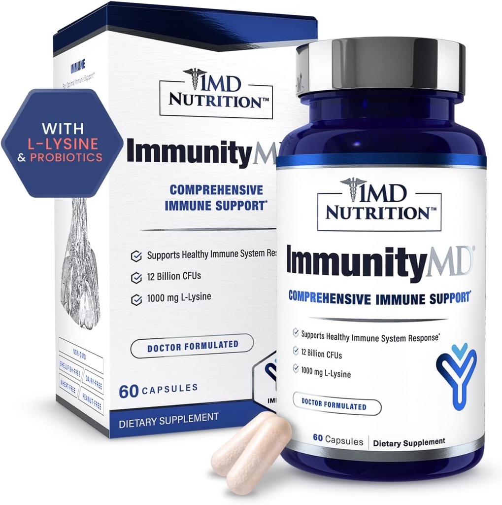 1MD Nutrition ImmunityMD - Immunity Health Probiotic MSD 124; Potent, Doctor- Udvalgte Probiotiske Strops med Prebiotic - Fremme total immunsystem Styrke, Reducere hverdagsstress MSD 124; 60 kapsler
